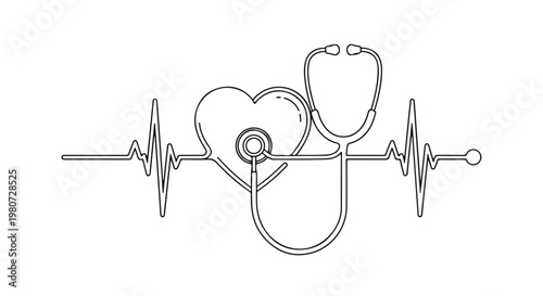 Medical healthcare concept illustration featuring a stethoscope heart and heartbeat line symbolizing health and medical
