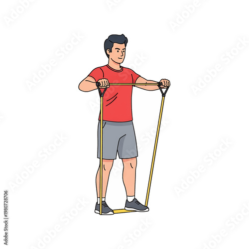 Man exercising with resistance band.