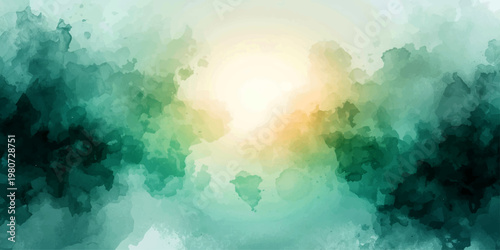 Abstract watercolor art: An abstract art piece showcasing a watercolor background with ethereal clouds in a palette of blues, greens, and yellows. The composition evokes feelings of serenity.