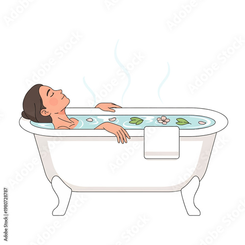 Woman relaxing in a bathtub.