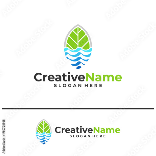Canvas Print Leaf water logo design vector template, Creative leaf waves logo concepts illust