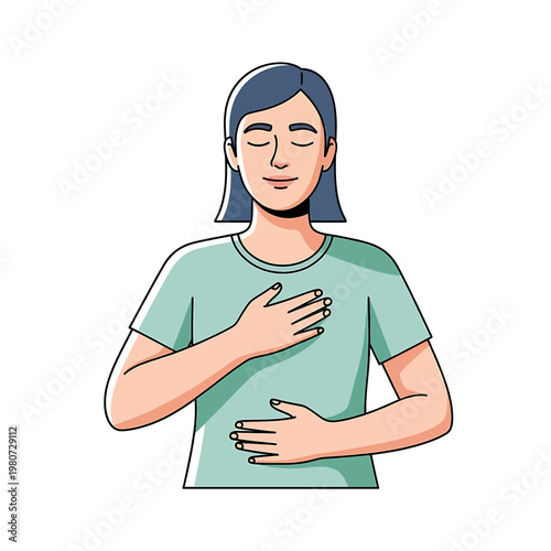 Woman with hands on her chest.