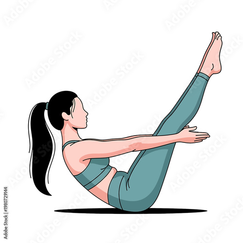 Woman doing boat yoga pose exercise.
