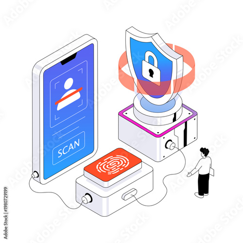An editable design illustration of secure biometric scan