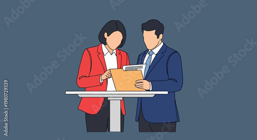 Business professionals discussing documents at a meeting table indoors
