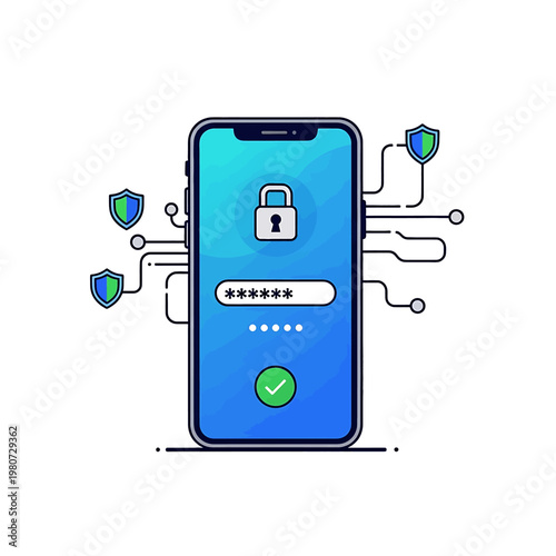 Smartphone with padlock and login screen.