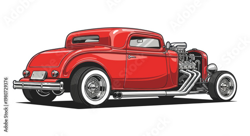 Fotografie Classic Red Hot Rod Coupe Car