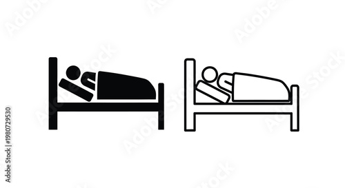 Simple illustration depicts a person sleeping peacefully in a bed twice shown