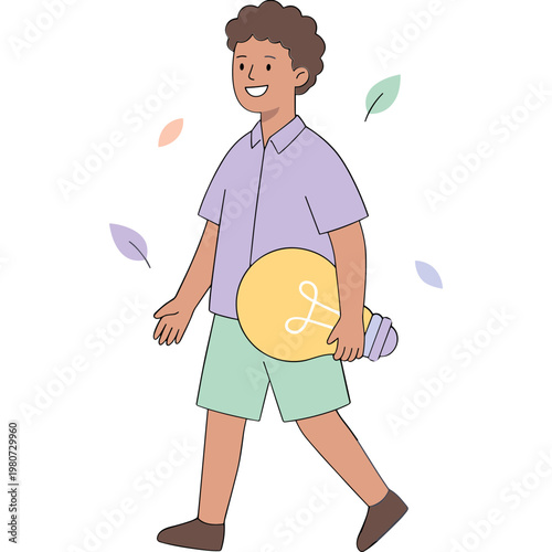 A man walks outdoors with a frisbee and towel on a sunny day