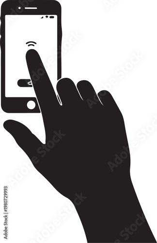 Black silhouette hand interacting with smartphone screen