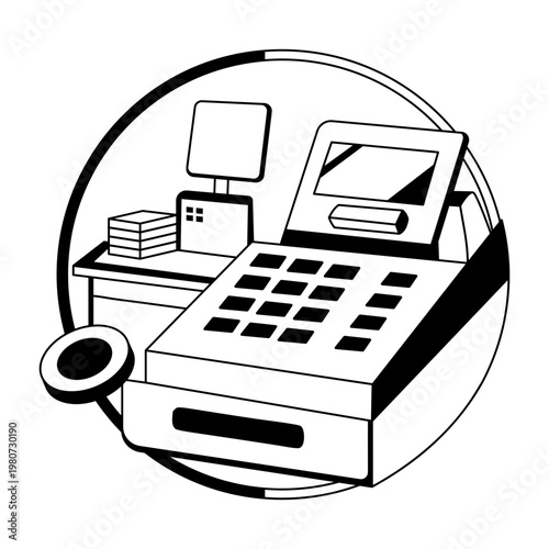 A glyph illustration of cashier register 
