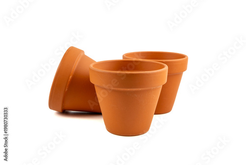 Photos Empty terracotta flower pots, clay garden vase, brown ceramic plant container, g
