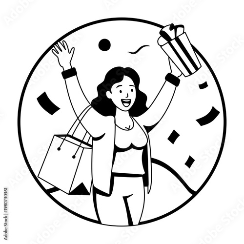 A glyph style illustration of happy buyer 
