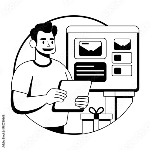 Order checker illustration in glyph style 
