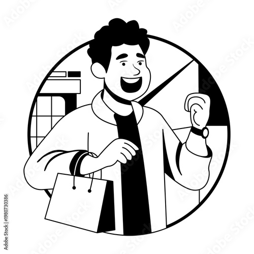 A glyph illustration of happy purchaser 