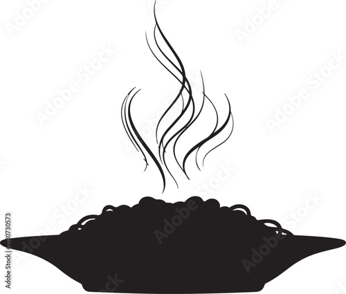 Black silhouette of a bowl of noodles with rising steam