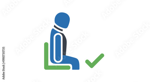 Profile View of Seated Person with Green Checkmark for Proper Ergonomics