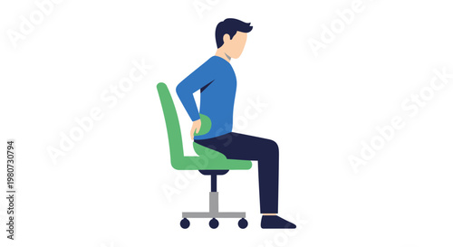 Man Using Lumbar Support Cushion on Office Chair for Correct Posture