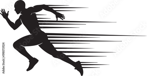 Black silhouette of a running man with motion lines