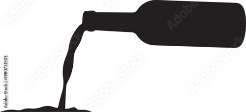 Black silhouette of wine bottle pouring liquid