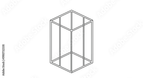 3D wireframe outline of a tall rectangular prism or box showing its edges and structure in a minimalist black and white style.