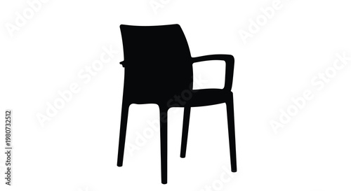 A stark silhouette of a modern armchair isolated on a pure white background