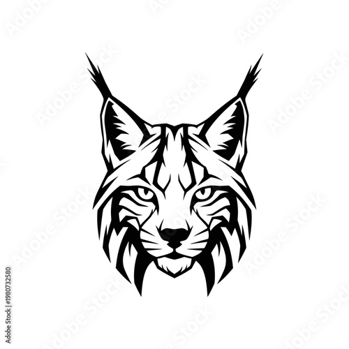 Black and white lynx head illustration.