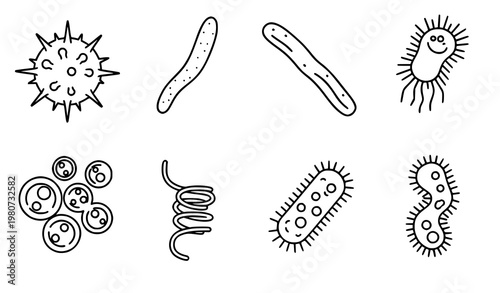 Virus bacteria line icon set microbiology vector collection