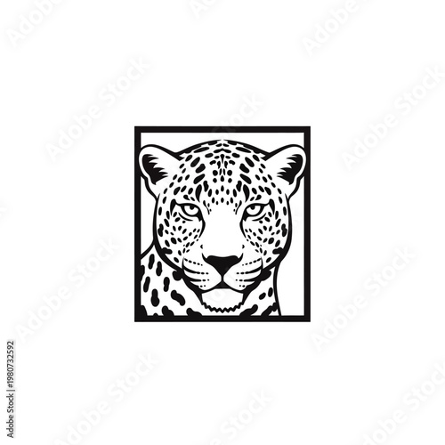 Black and white leopard portrait head.