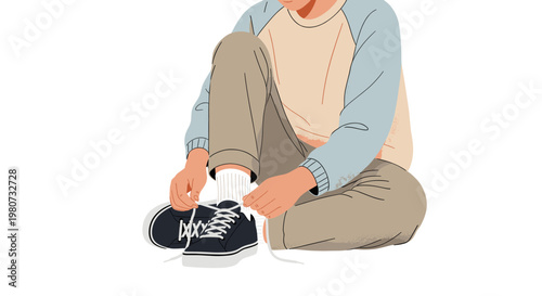 Person Tying Shoelaces Daily Activity Natural Color Illustration