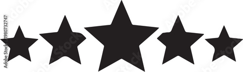Five black stars on white background rating symbols