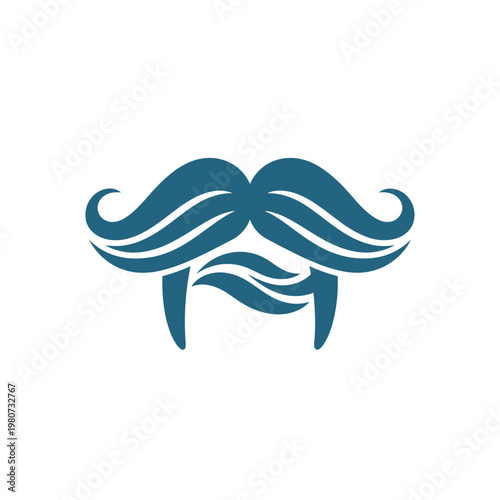 Blue mustache and beard logo icon.