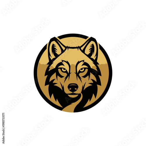 Golden wolf head logo design element.