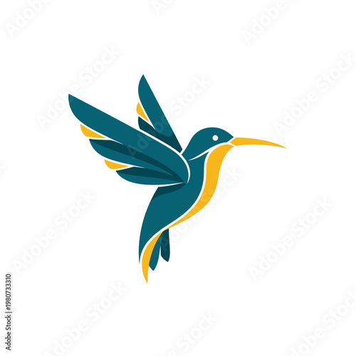 Hummingbird in flight colorful illustration.