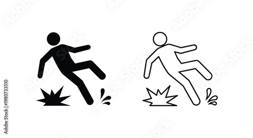 Warning sign depicting a person slipping on a wet or hazardous surface