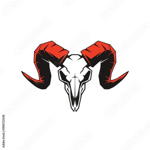 Ram Skull with Red Horns Illustration.