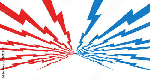 Red and blue lightning bolts clashing in a dynamic, abstract representation of conflict and energy