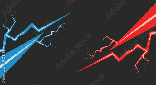 Abstract background with blue and red lightning strikes on a dark background, symbolizing energy and power