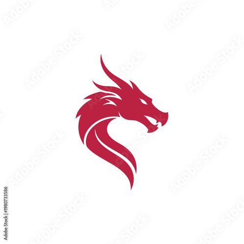 Red dragon head logo profile view.