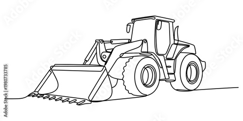 A simple continuous line drawing of a heavy construction wheel loader for children to color in Vector, illustration