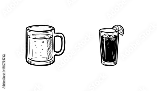 Fast Food and Popular Beverages Set with Hand-Drawn Painterly Textures and Fluid Ink Brush Strokes