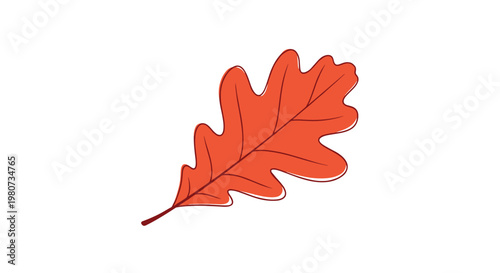 Stylized orange oak leaf illustration with a brown stem and a thin white outline representative of colorful autumn foliage.