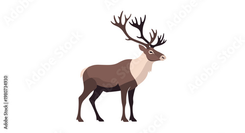 Realistic side view illustration of a large reindeer with impressive antlers standing on a plain white background.