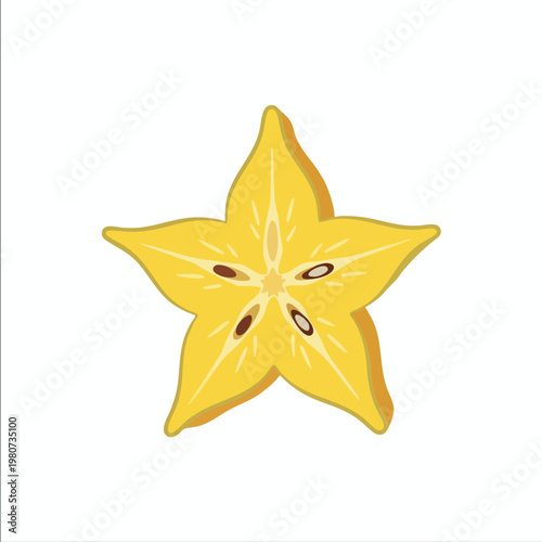 Detailed Illustration of a Yellow Starfruit Slice for Food and Fruit Themes