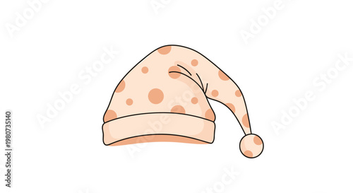 Sleeping hat with orange polka dots and a pom pom at the end representing bedtime rest and comfort isolated on white background.