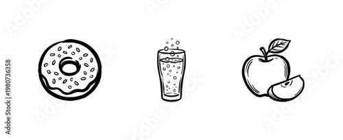 Food and Beverage Gastronomy Elements with Hand-Drawn Inky Brush Strokes in Painterly Chalkboard Style for Menu Design and Culinary Branding