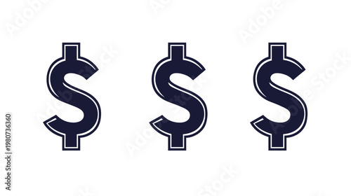 Three bold, shadowed dollar signs in dark navy blue against a plain white background
