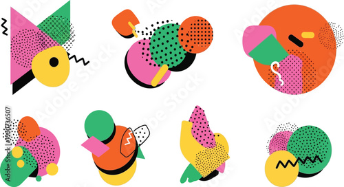 Abstract geometric figures with vibrant colors and playful patterns Vector