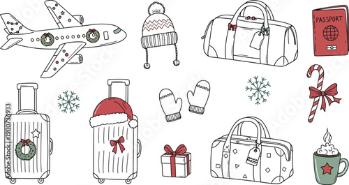 Whimsical holiday travel and gift-themed illustration collection Vector