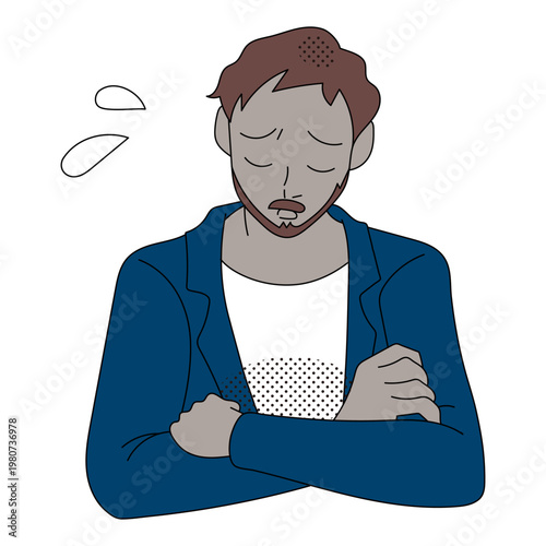 Bearded business casual office worker sighing with crossed arms